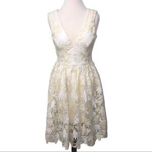 Dress the Population Rita Plunge Neck Lace Dress S NWOT